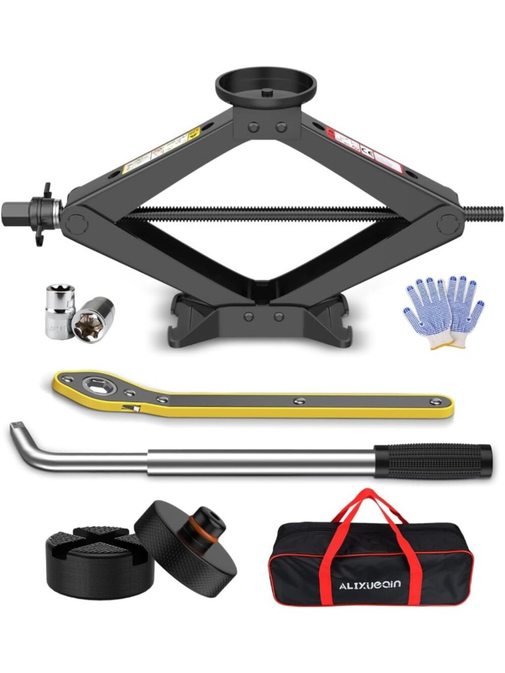 2.5 Ton Scissor Jack & Tire Changing Kit for Sedans, SUVs, MPVs - 2 Jack Pads